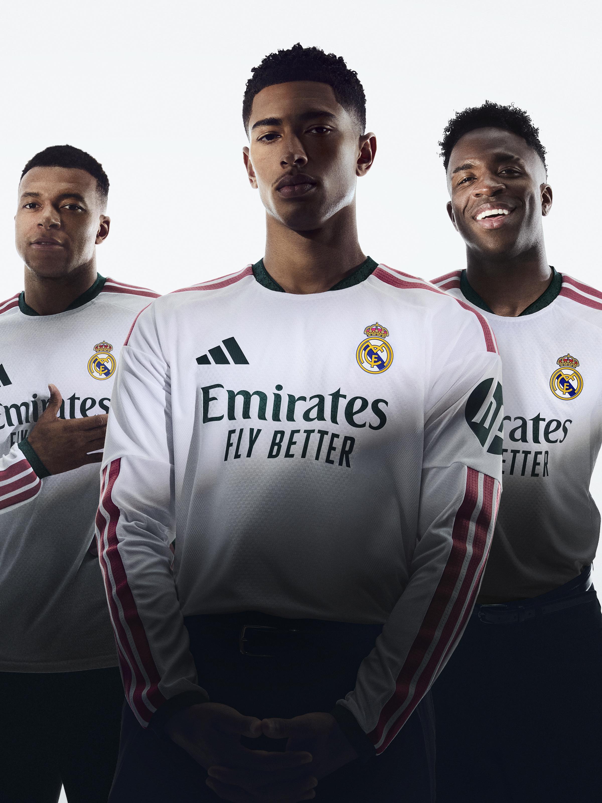 Mbappé, Bellingham e Vini Jr. com a nova camisola do Real Madrid - Foto: Real Madrid
