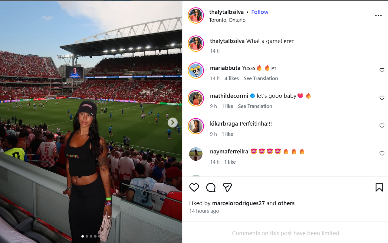 Thalyta Silva, a namorada de Nuno Mendes, em Toronto. Foto: Instagram