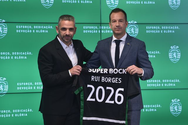 Rui Borges e Frederico Varandas no dia da apresentação do treinador em Alvalade