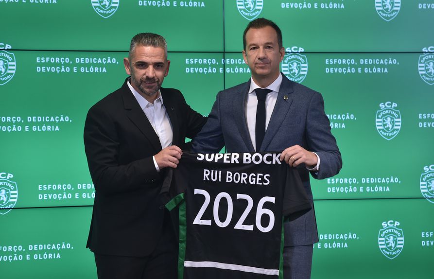 Rui Borges e Frederico Varandas no dia da apresentação do treinador em Alvalade