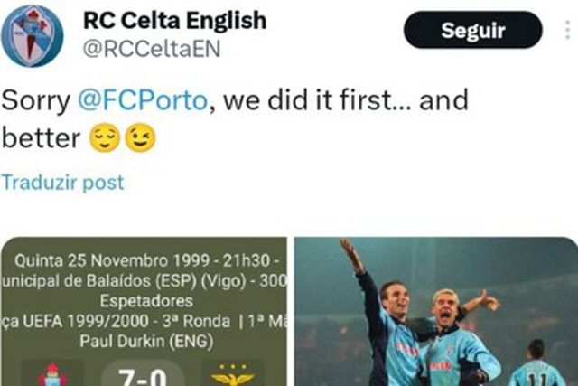 Celta junta-se à festa do FC Porto e lembra os 7 de Vigo