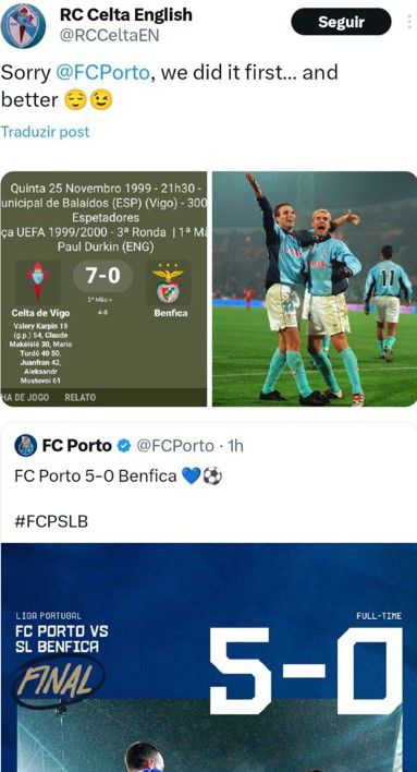 Celta junta-se à festa do FC Porto e lembra os 7 de Vigo