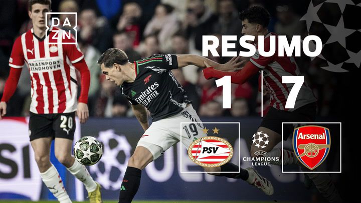 Resumo da enorme goleada do Arsenal em Eindhoven