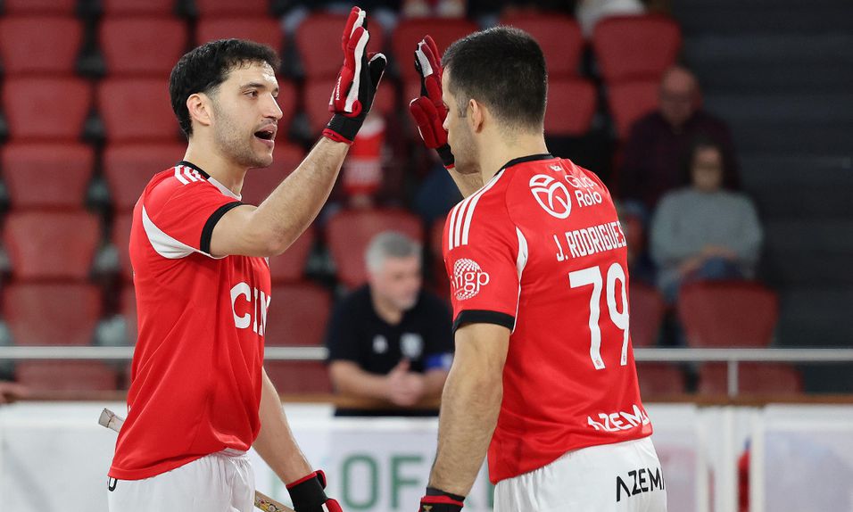 Pau Bargalló e João Rodrigues festejam mais um golo — Foto: Benfica