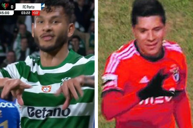 Os gestos de Luis Suárez e Enzo Pérez. O antigo médio do Benfica chegou a ser castigado - Foto: Frames RTP/BTV