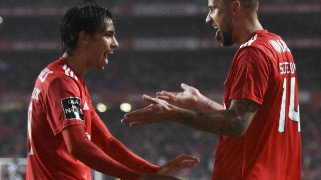 João Félix e Seferovic festejam um golo no jogo com o Boavista na época 2018/2019