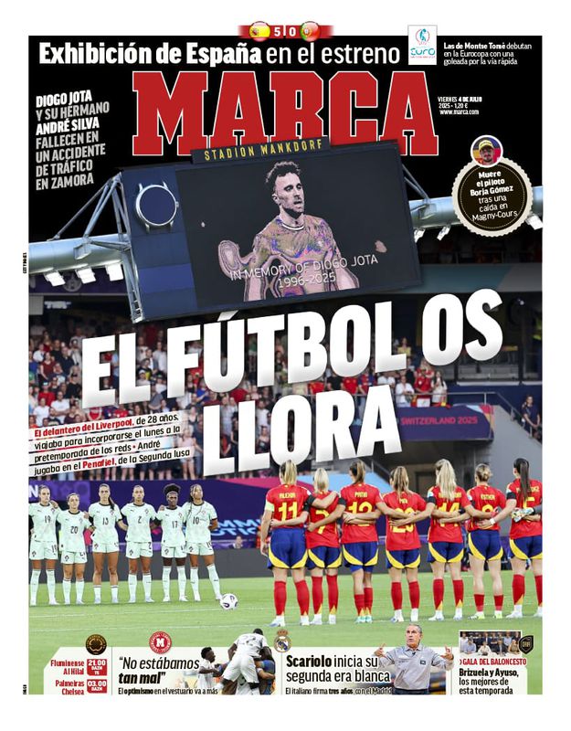 Diogo Jota: capas dos jornais evocam jogador do Liverpool