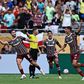 Jogadores do Fluminense a celebrarem o golo de Martinelli
