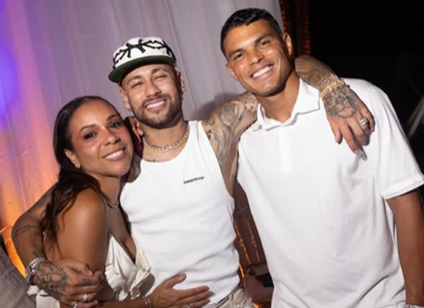 Thiago Silva e a esposa, Belle, com Neymar - Foto: Instagram Thiago Silva