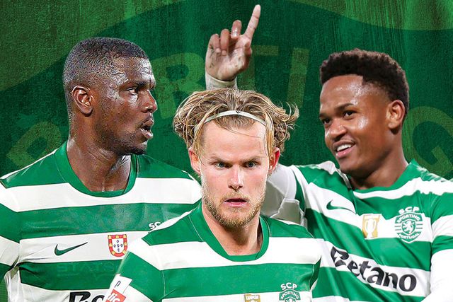 Diomamde, central de 22 anos; Hjulmand, médio de 26; Geny Catamo, extremo de 25. Fotos: IMAGO