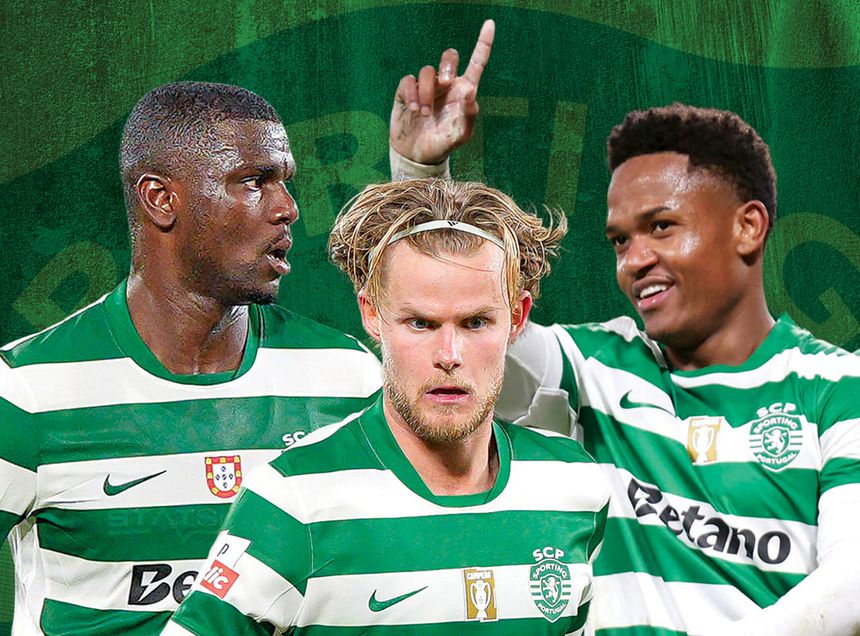 Diomamde, central de 22 anos; Hjulmand, médio de 26; Geny Catamo, extremo de 25. Fotos: IMAGO