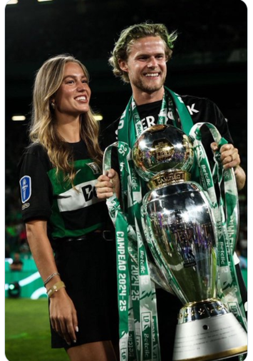 Hjulmand e a mulher Emile Sofie na festa do bicampeonato (Foto DR)