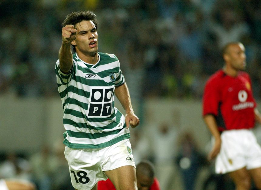 Luís Filipe, lateral-direito, festeja o primeiro golo (por sinal o primeiro de sempre no Estádio José Alvalade) do Sporting frente ao Manchester United a 6 de agosto de 2003 (Foto: A BOLA)