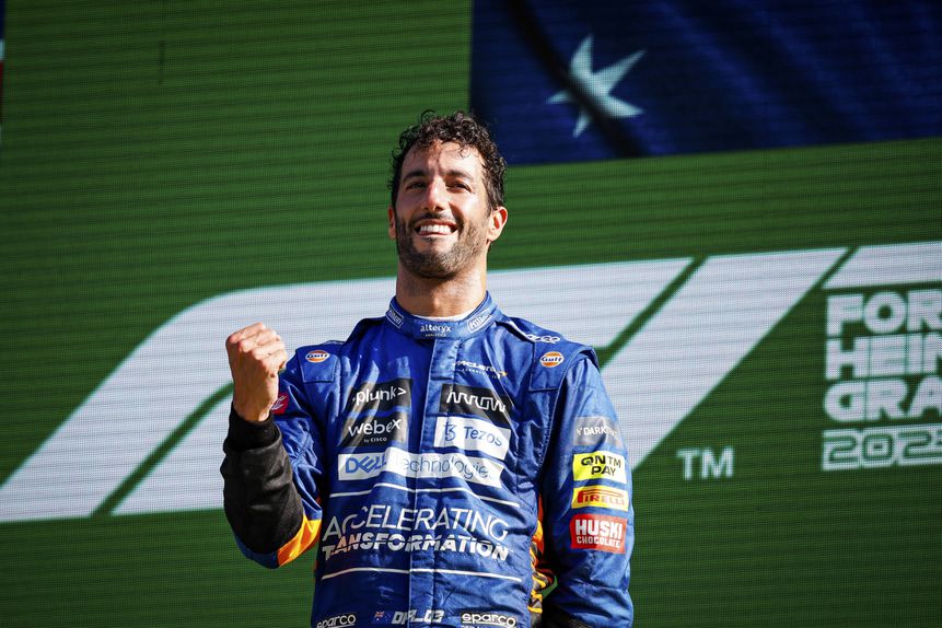 Daniel Ricciardo a celebrar a sua última e oitava vitória na F1