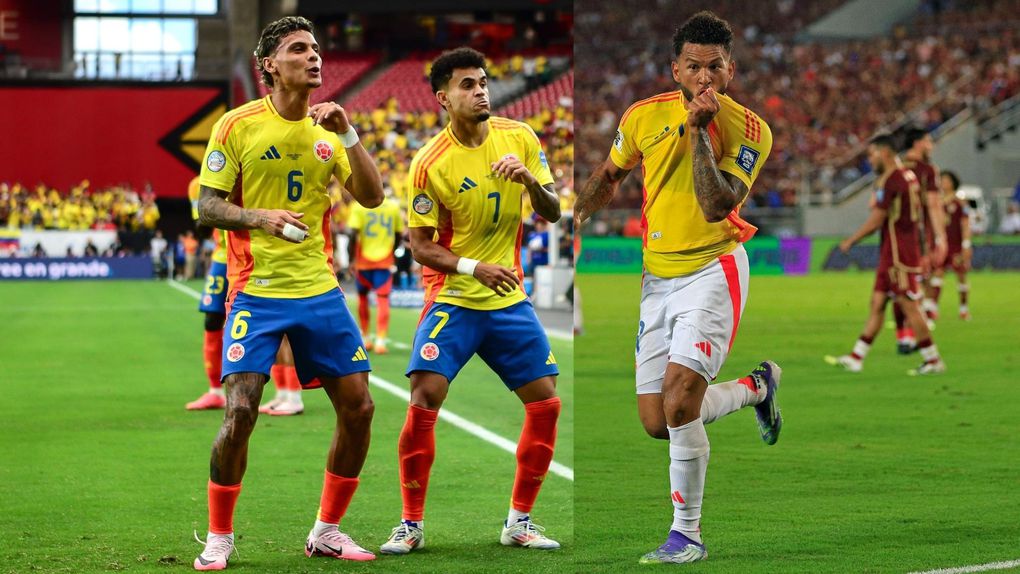 Richard Ríos, Luis Díaz e Luis Suárez ao serviço da Colômbia (IMAGO)