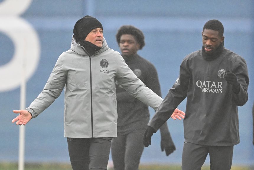 Luis Enrique, treinador do PSG, e Ousmane Dembélé