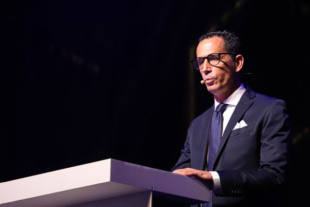 Pedro Proença, presidente da Federação Portuguesa de Futebol, usa da palavra em evento relacionado com o futebol português