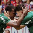 Festa dos jogadores do Palmeiras na vitória sobre o Bahia