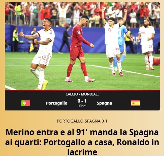 Gazzetta: «Merino entra em campo e garante a qualificação de Espanha para os quartos de final aos 90+1': Portugal volta para casa, Ronaldo em lágrimas»