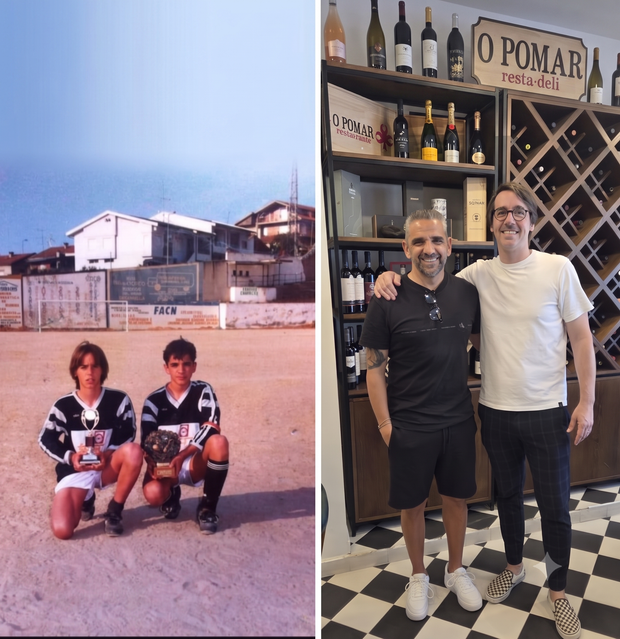 Rui Borges com o amigo Hugo Adegas nos tempos de formação do Mirandela e hoje em dia