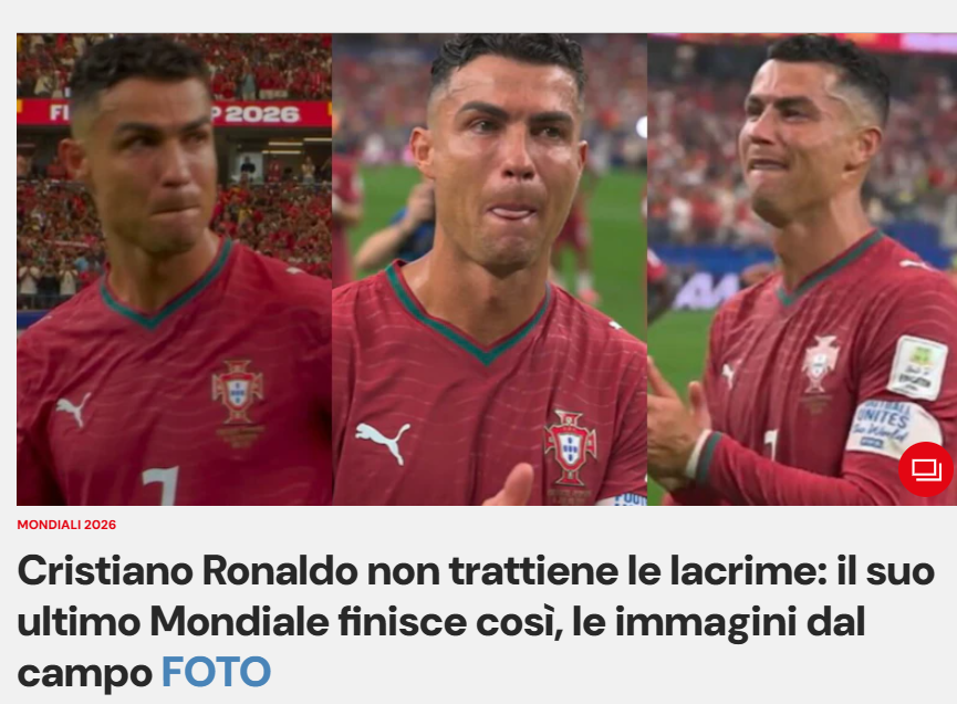 Corriere dello Sport: «Cristiano Ronaldo não consegue conter as lágrimas: último Mundial termina assim»