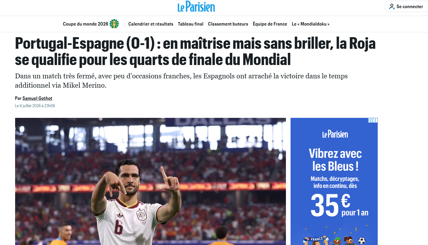 Le Parisien: «Espanha, a controlar mas sem brilhar, avança para as quartos de final»
«Para Ronaldo, a história no Mundial chegou ao fim. Um momento de partir o coração, mas talvez uma boa notícia para a estabilidade futura da seleção portuguesa»