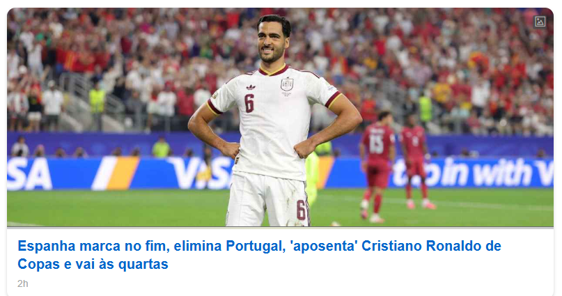 ESPN Brasil: «Espanha marca no fim, elimina Portugal, 'aposenta' Cristiano Ronaldo dos Mundiais e segue para os quartos de final»