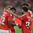 Duran, Schjelderup e Rafa festejam golo do Benfica - Foto: Miguel Nunes