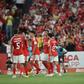 Jogadores do Benfica festejam golo ao Hearts - Foto: Miguel Nunes