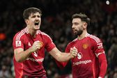 Harry Maguire a celebrar o golo da reviravolta, após assistência de Bruno Fernandes