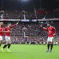 A festa dos jogadores do Man. United pelo golo de Bruno Fernandes