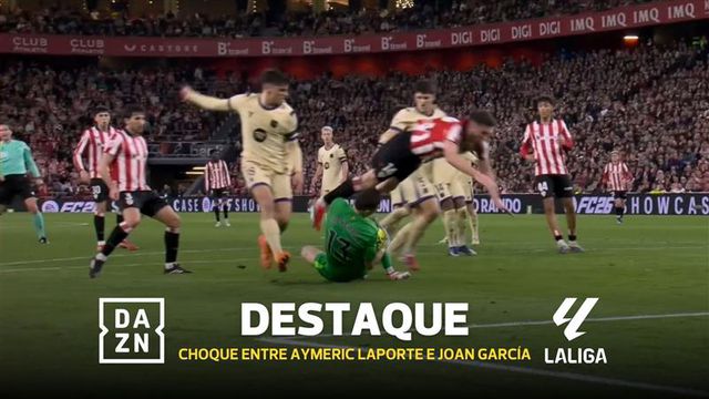 Choque impressionante entre Laporte e Joan García parou Athletic-Barcelona