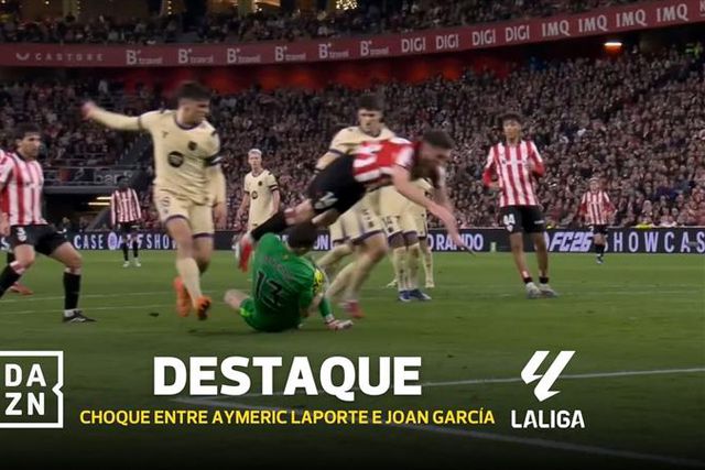 Choque impressionante entre Laporte e Joan García parou Athletic-Barcelona