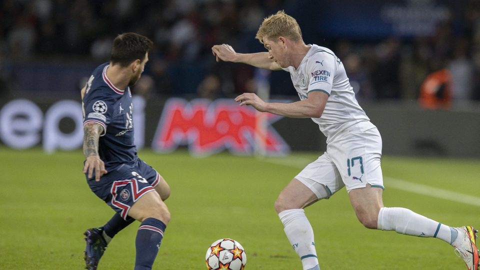 KDB e Messi num PSG-Man. City