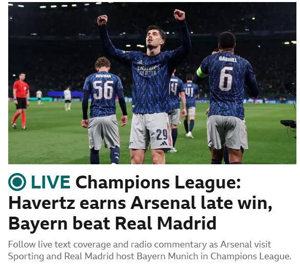 BBC Sport: Havertz garante vitória para o Arsenal nos últimos minutos
