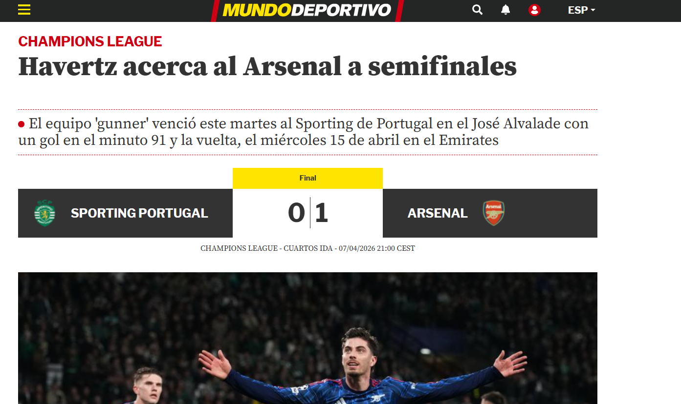 Mundo Deportivo: Havertz aproxima Arsenal das meias-finais