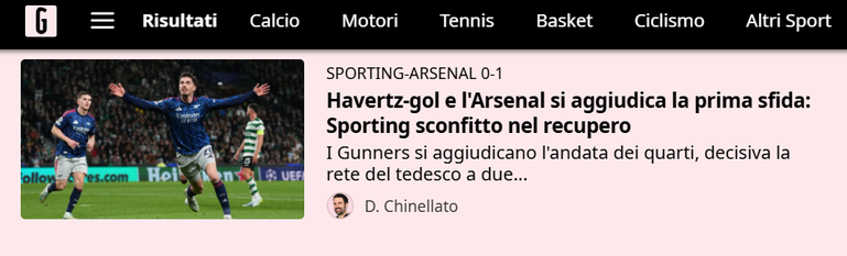 Gazzetta dello Sport: Havertz marca e Arsenal vence, Sporting perde na compensação