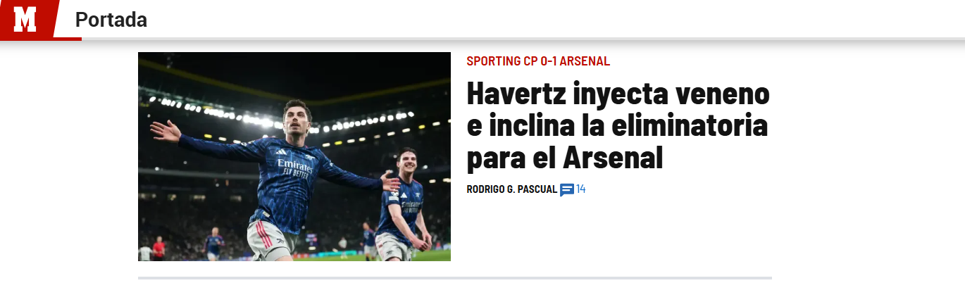 Marca: Havertz injeta veneno e inclina eliminatória para o Arsenal