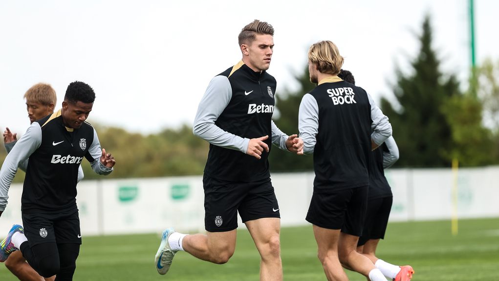 Viktor Gyokeres no treino desta quarta-feira, na Academia Cristiano Ronaldo, em Alcochete