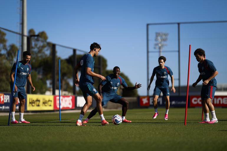 Gonçalo Ramos, Nuno Mendes, Vitinha e João Neves em ação na Cidade do Futebol - Foto: FPF