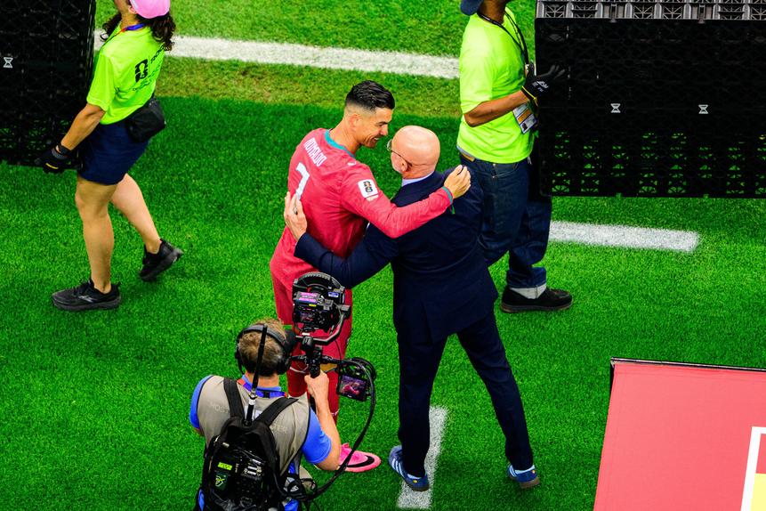 Cristiano e de la Fuente antes do Portugal-Espanha