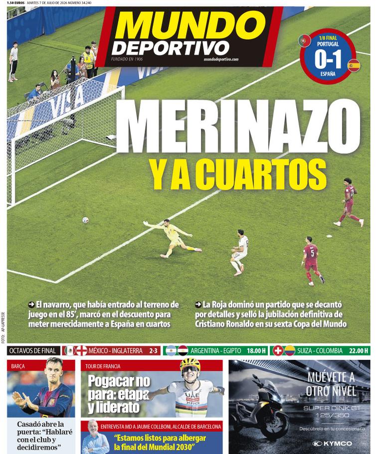 Mundo Deportivo: «Merinazo para os quartos»
