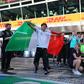 Andrea Kimi Antonelli celebra, em Monza, a sétima vitória da temporada     Fotografia Anna Szilagyi/Lusa