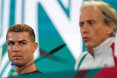 Cristiano Ronaldo e Jorge Jesus em conferência de imprensa ainda antes do caso da Escandinávia — Foto: IMAGO