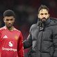 Ruben Amorim ao lado de Diallo, após a sua primeira derrota em Old Trafford, pelo Man. United