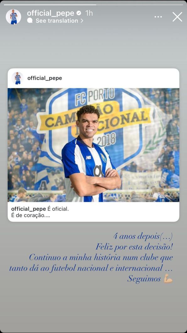 Pepe assinala os cinco anos desde o regresso ao FC Porto