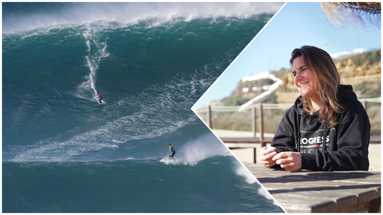A única portuguesa a surfar a onda gigante da Nazaré