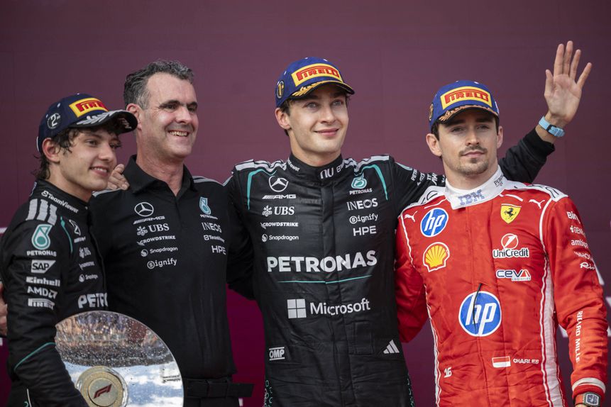 Russell, Antonelli e Leclerc, o pódio no GP da Austrália