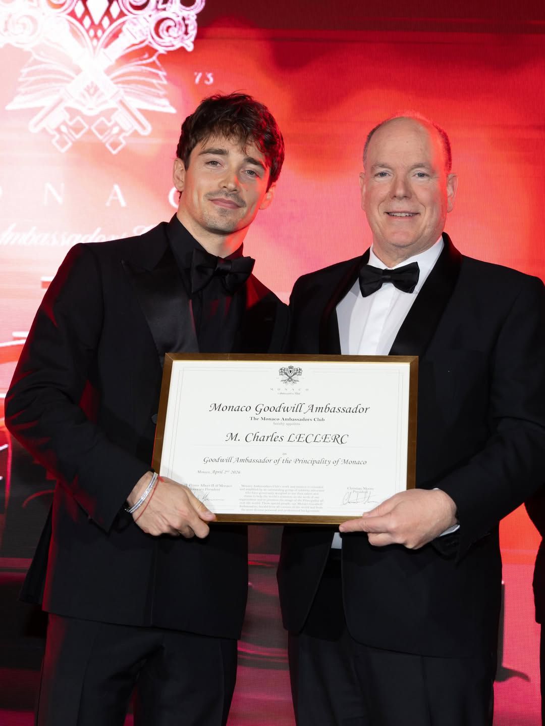 Charles Leclerc e Alberto do Mónaco - Instagram @palaisprincierdemonaco @monacoambassadorsclub