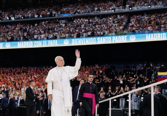 O Papa Leão marcou presença no Santiago Bernabéu 
Foto: Real Madrid